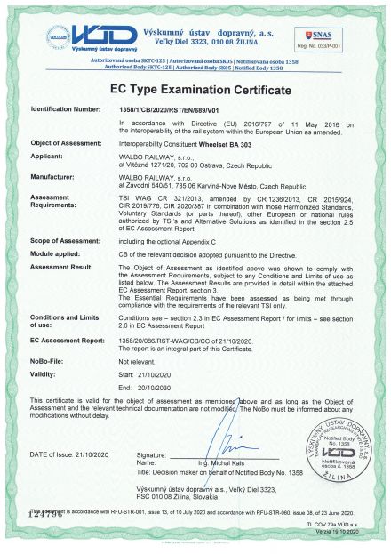TSI certifikát pro dvojkolí BA 303