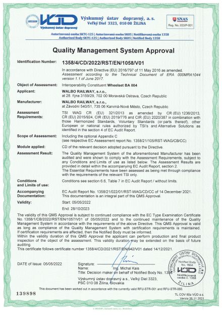 TSI Zertifikate für Radsätze BA 004