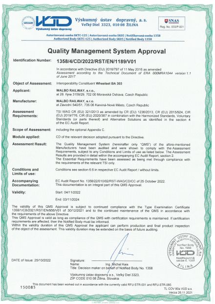 TSI Certificate for wheelsets BA 303