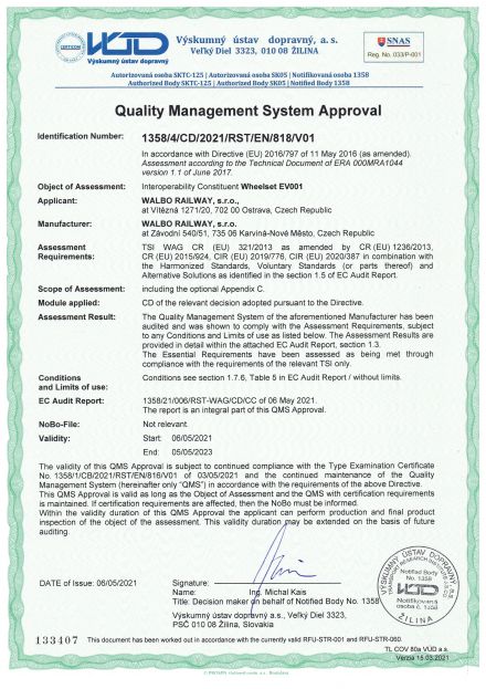 TSI certificate for wheelsets EV001